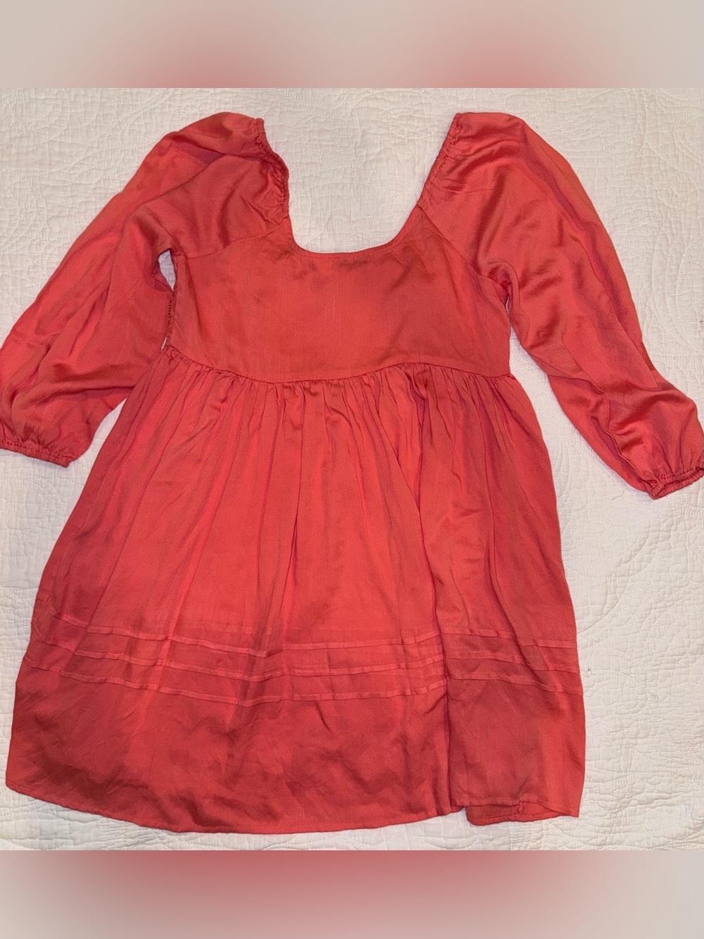 L Love Coral Boho Babydoll Dress Medium Puff Sleeve Cottagecore Peasant Mini - Picture 6 of 6